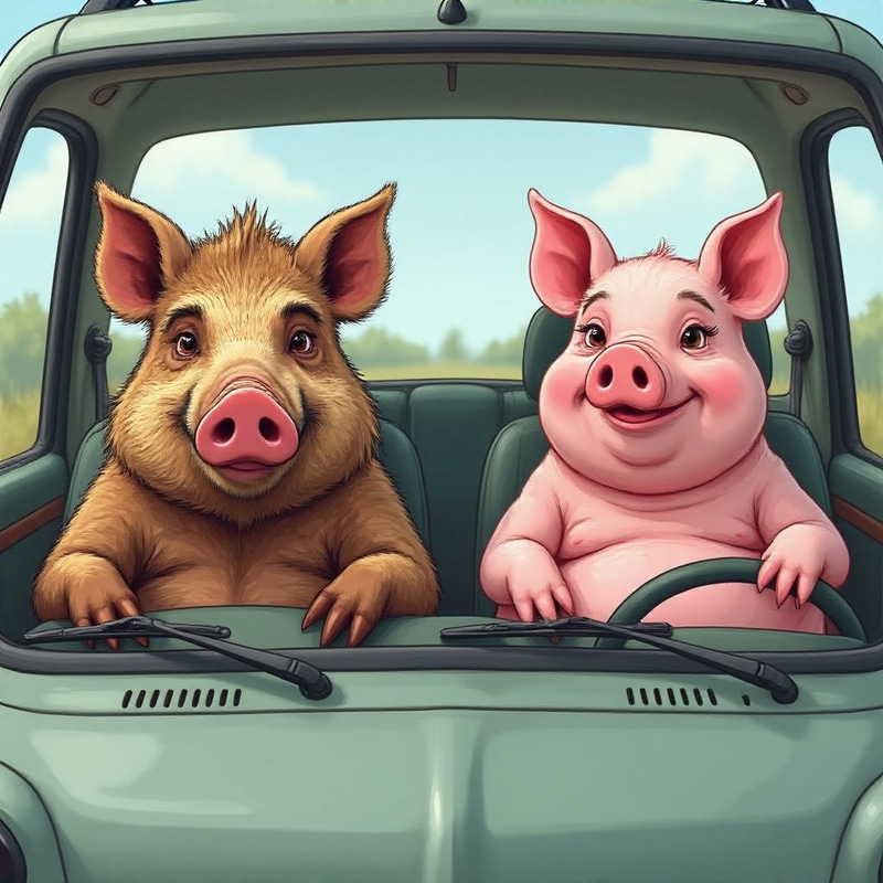 Chill Cartoon Boar and Pig in a Car Chill Cartoon Boar and Pig in a Car