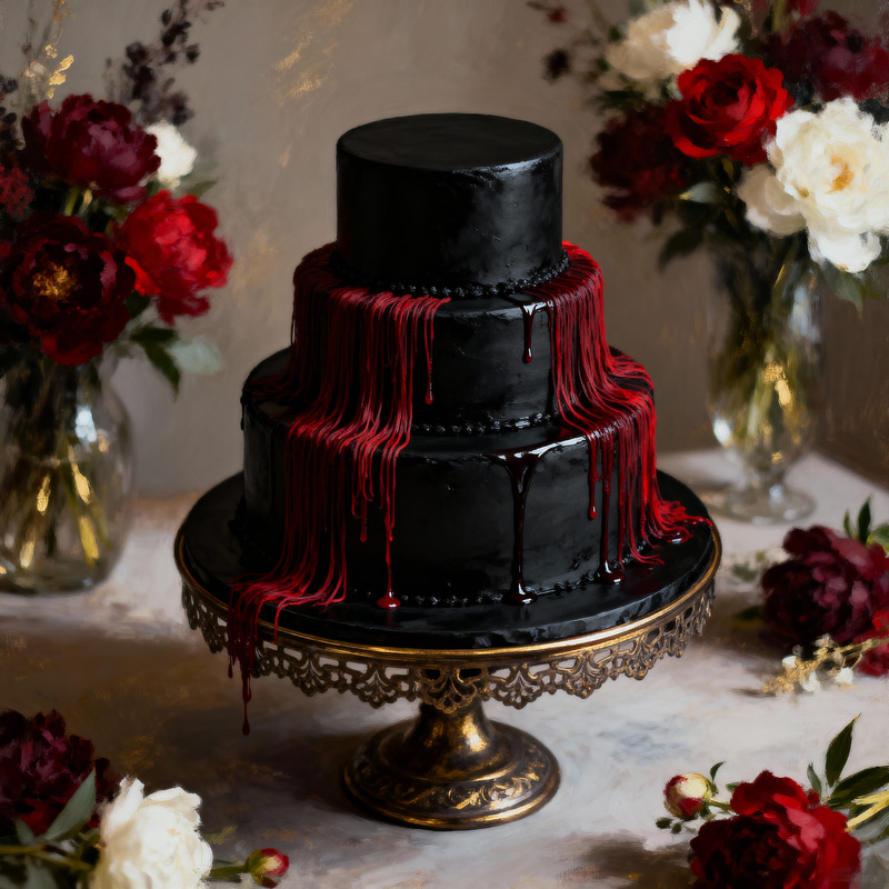 Elegant Three-Tiered Black Wedding Cake Elegant Three-Tiered Black Wedding Cake