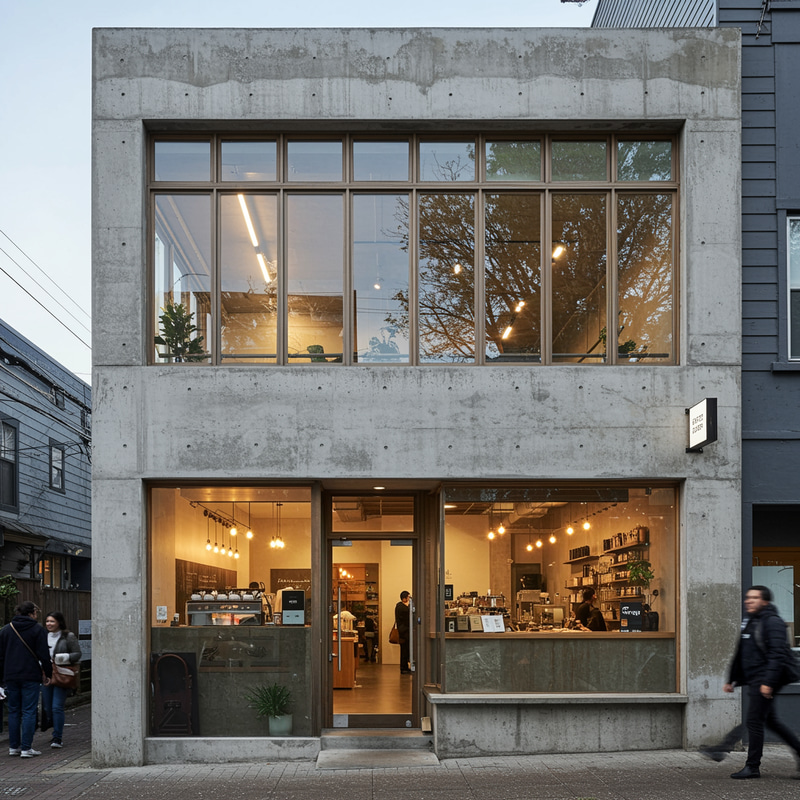 Exposed Concrete Coffee Shop Design - 2nd Floor