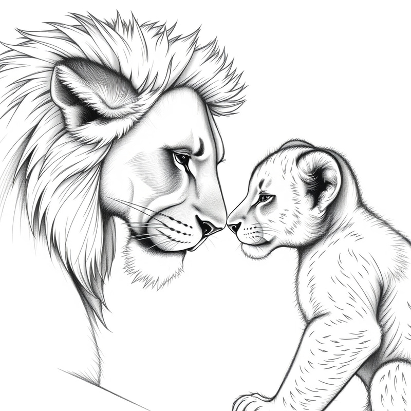 Lioness and Cub Fine Line Art Lioness and Cub Fine Line Art