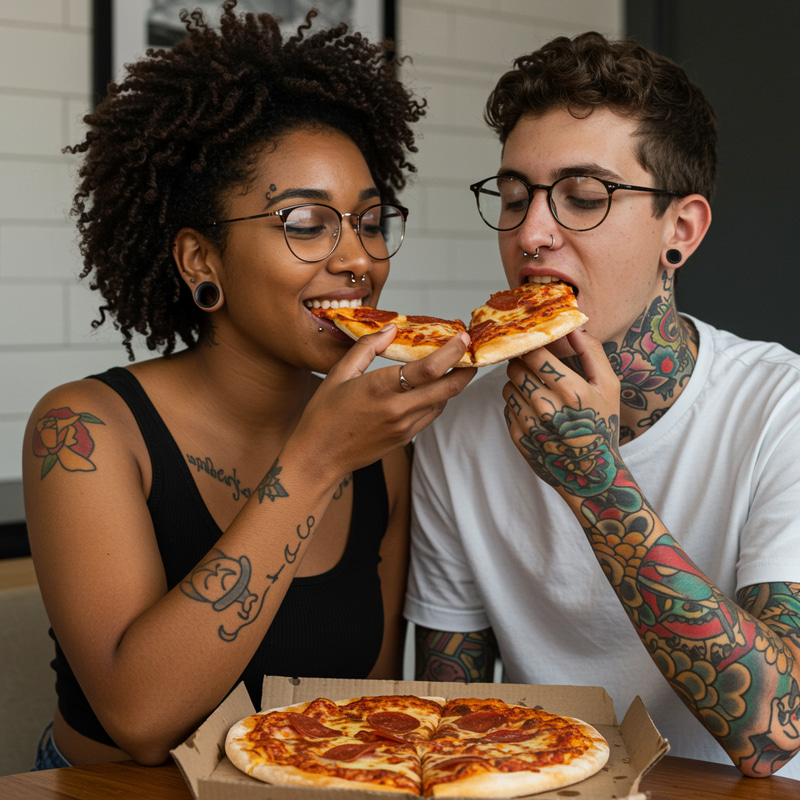 Couple Enjoying Pizza Together | Love & Fun Couple Enjoying Pizza Together | Love & Fun