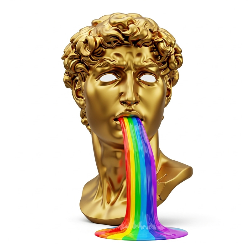 Golden Male Statue Bust with Rainbow Liquid Golden Male Statue Bust with Rainbow Liquid