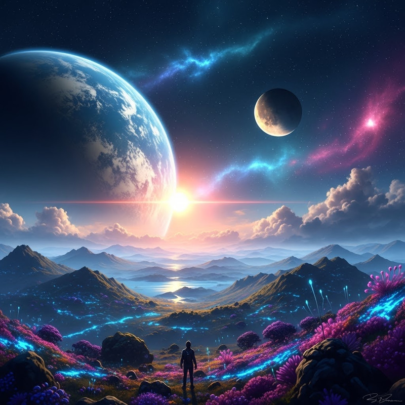 Vibrant Alien Planet: A Cosmic Digital Painting