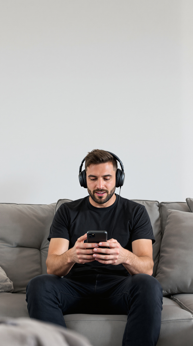 Chill Vibes: Guy with Headphones on Couch Chill Vibes: Guy with Headphones on Couch