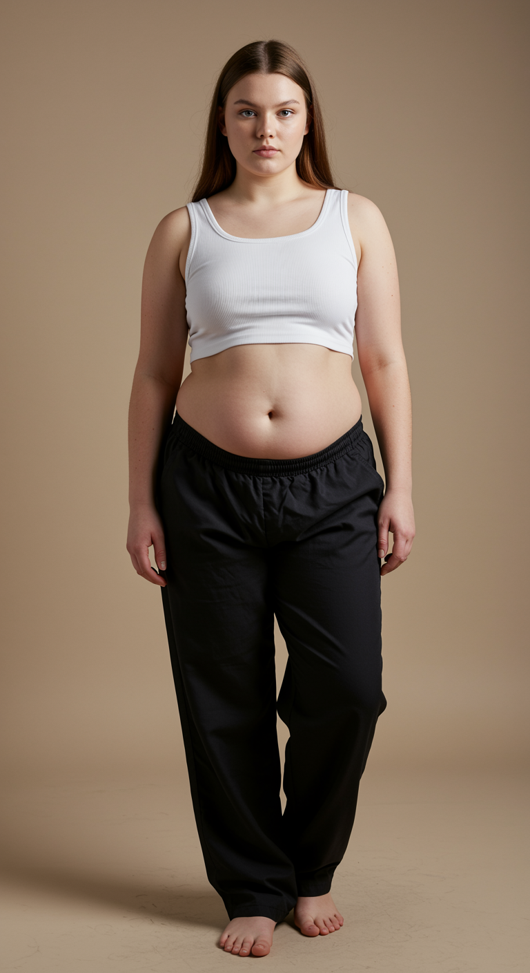 Full-Figured Young Woman in Crop Top & Pants Full-Figured Young Woman in Crop Top & Pants
