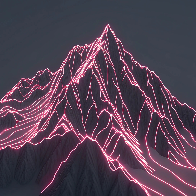 Futuristic Hollow Mountain Art with Neon Stripes