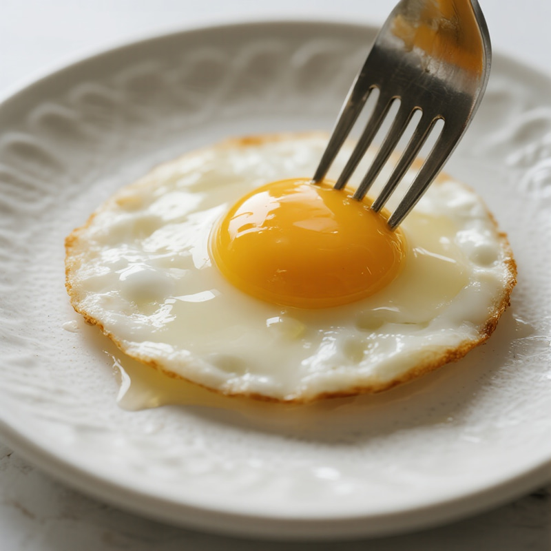 Juicy Fried Egg on White Table | Captivating Food Art