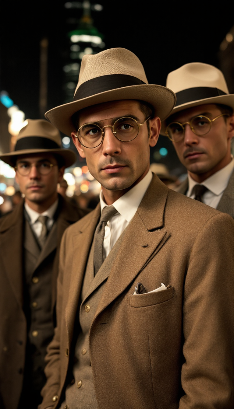 Classic Suits and Hats: Stylish Men at Night Classic Suits and Hats: Stylish Men at Night