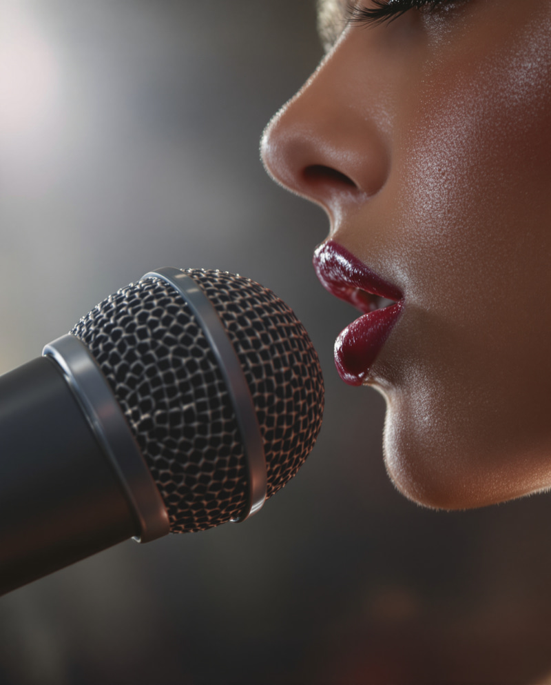Sensual Lips at the Microphone | Captivating Imagery