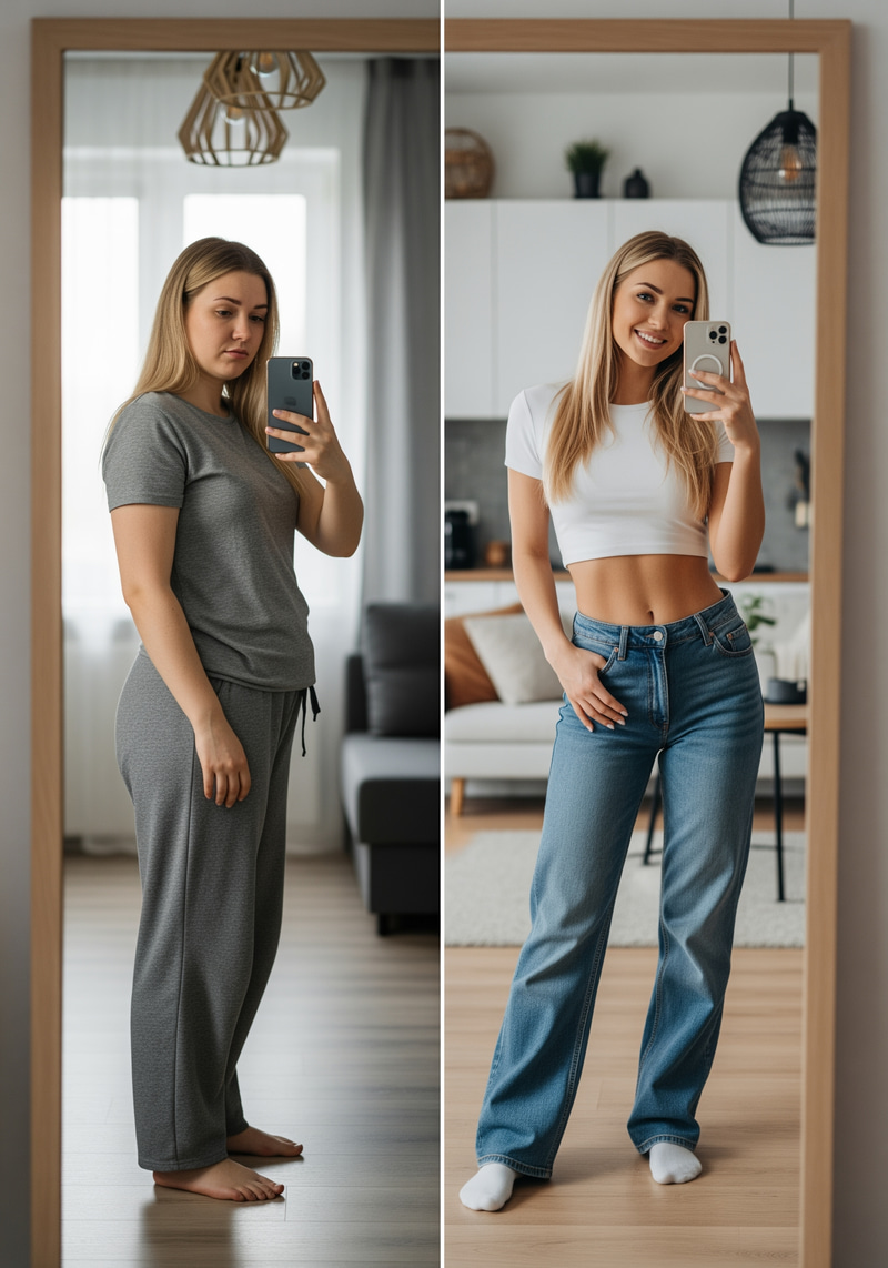 Stunning Split-Screen Mirror Selfie Comparison