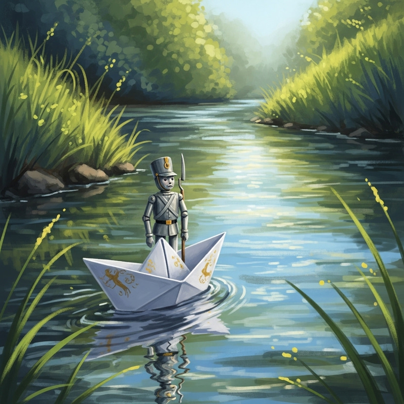 Tin Soldier in a Paper Boat - Enchanting Illustration Tin Soldier in a Paper Boat - Enchanting Illustration