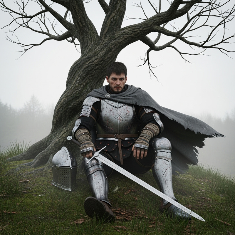 Dark Fantasy Knight Under Twisted Tree – 8K Art Dark Fantasy Knight Under Twisted Tree – 8K Art