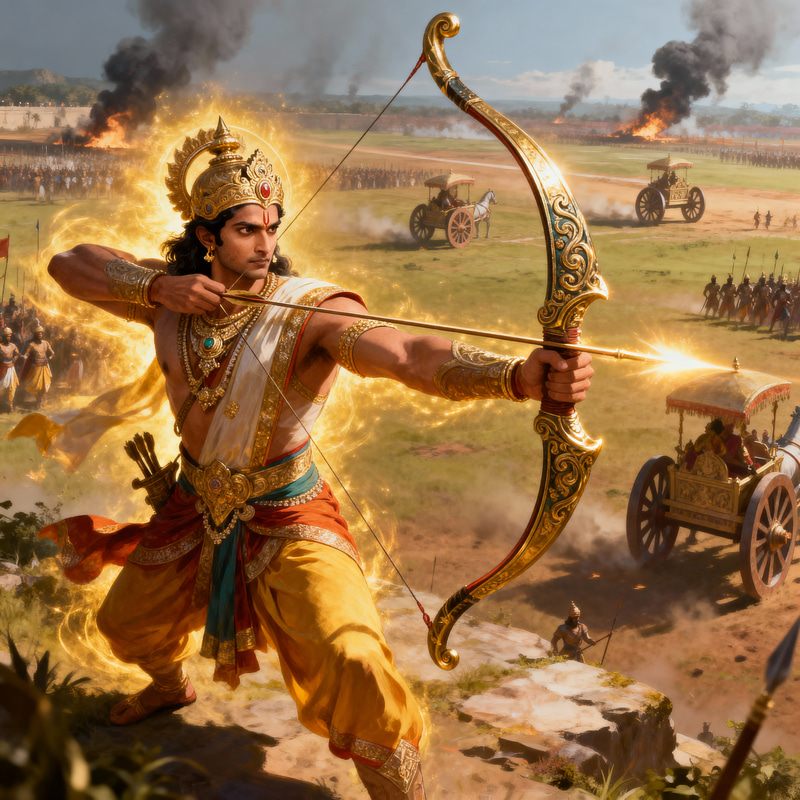 Arjuna: The Hero of Mahabharat with Gandiva Bow Arjuna: The Hero of Mahabharat with Gandiva Bow