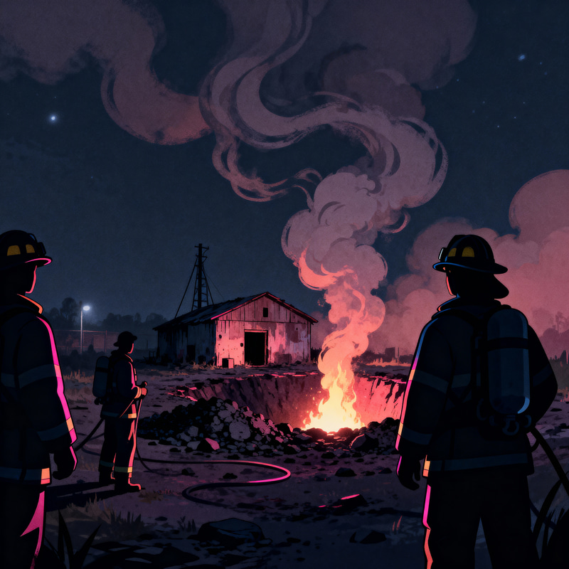 Abandoned Coal Pit: Eerie Fire and Shadows Abandoned Coal Pit: Eerie Fire and Shadows