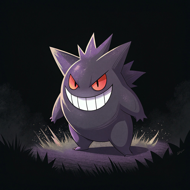 Gengar Pokémon Art on Black Background Gengar Pokémon Art on Black Background