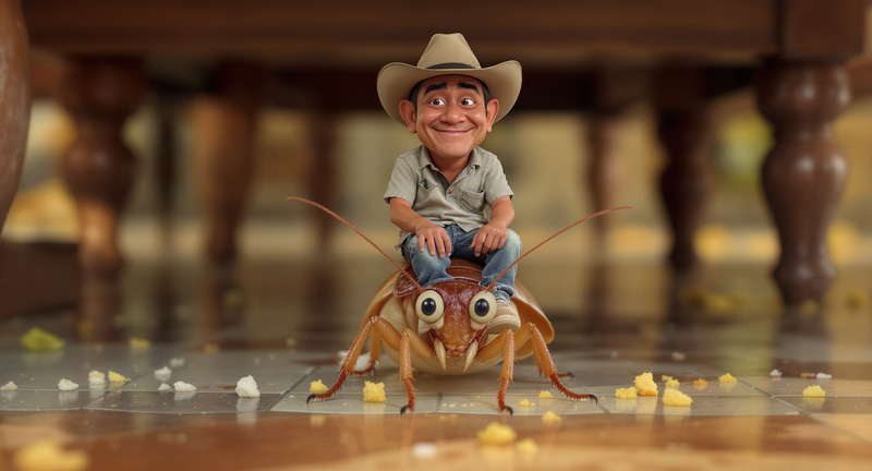 Malay Cowboy Rides Cartoon Cockroach Under Table Malay Cowboy Rides Cartoon Cockroach Under Table