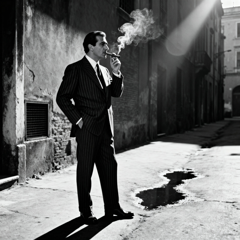 Noir Gangster Portrait: Black & White Elegance