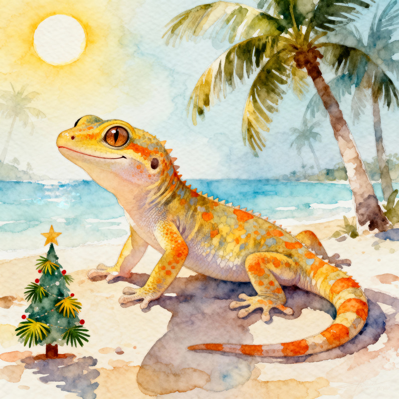 Grateful Gecko in Summer Christmas Theme