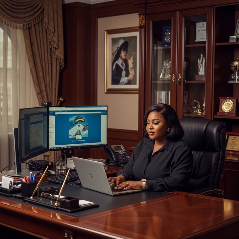 Elegant Plus-Size Nigerian Woman in Luxurious Office Elegant Plus-Size Nigerian Woman in Luxurious Office