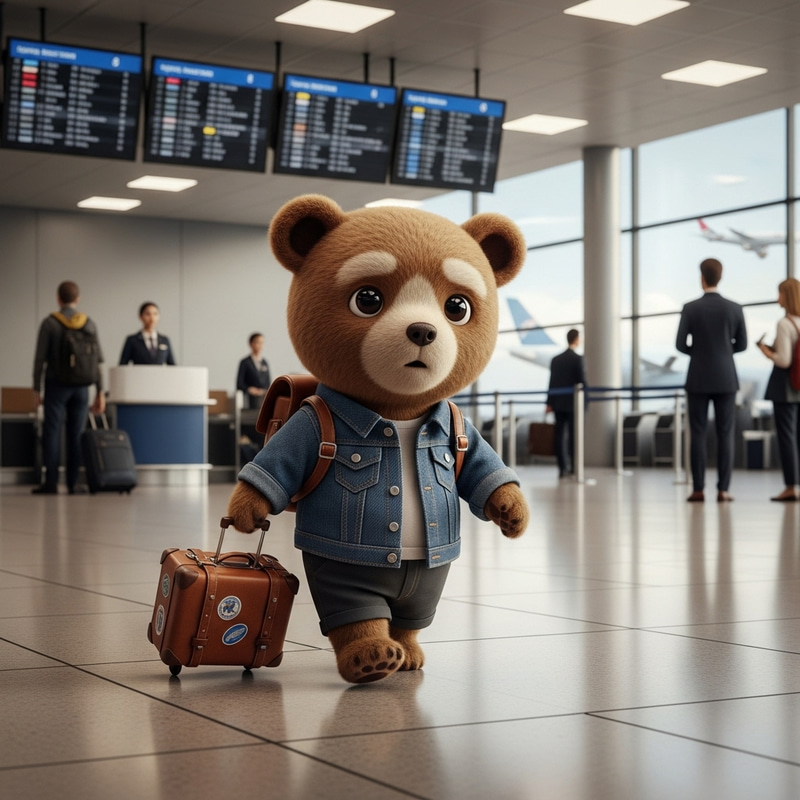 Cute Bear Traveling at the Airport Cute Bear Traveling at the Airport
