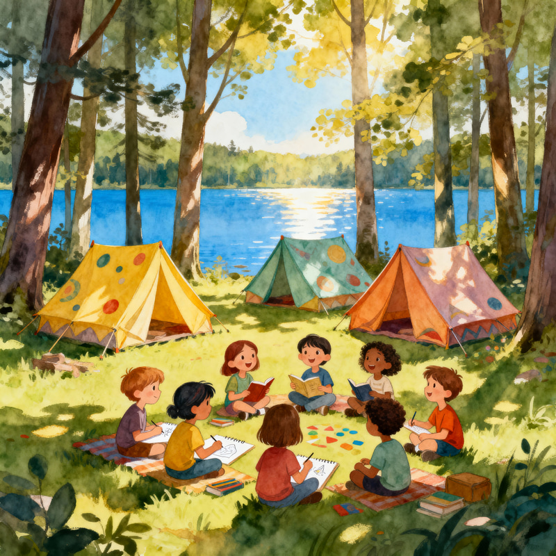 Whimsical Primary School Camp in a Lush Forest