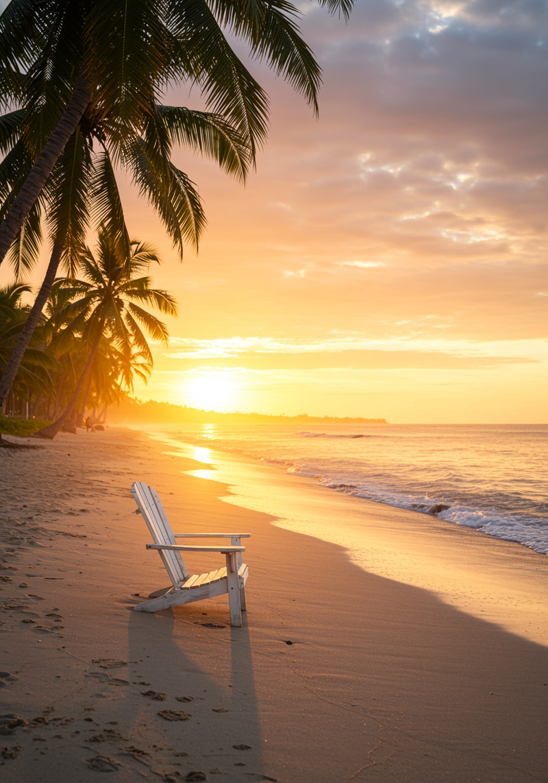 Morning Beach View with White Chair Morning Beach View with White Chair