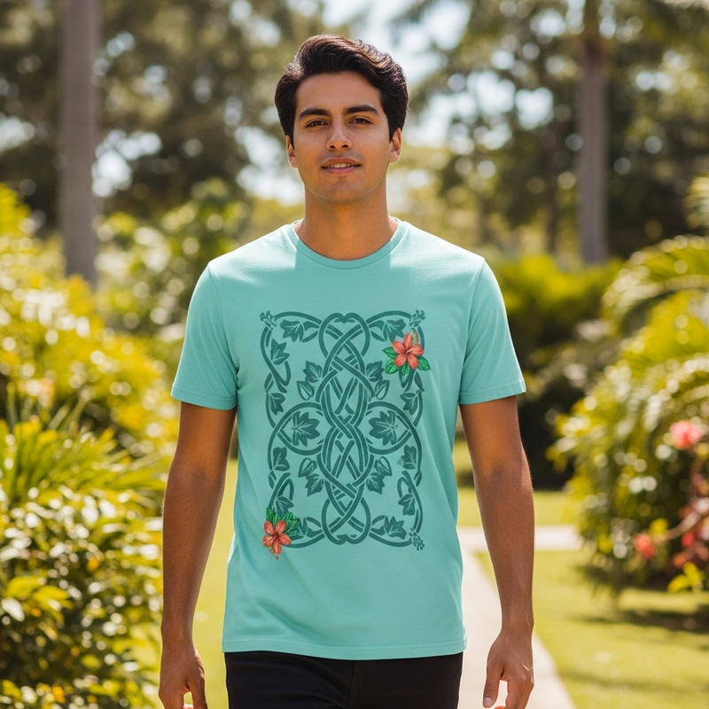 Trendy Tropical T-Shirt Design in Teal Trendy Tropical T-Shirt Design in Teal