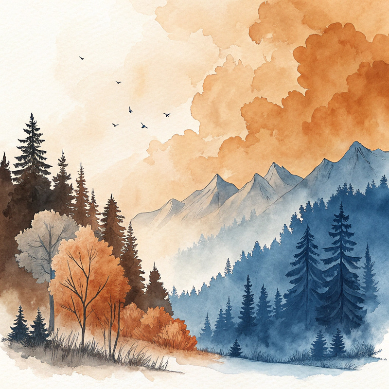 Watercolor Blend: Tan, Burnt Orange & Blue Watercolor Blend: Tan, Burnt Orange & Blue