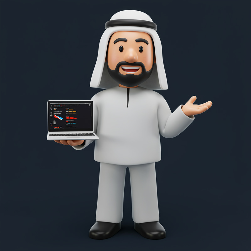 3D Cartoon Arabic Programmer - Smart & Stylish 3D Cartoon Arabic Programmer - Smart & Stylish
