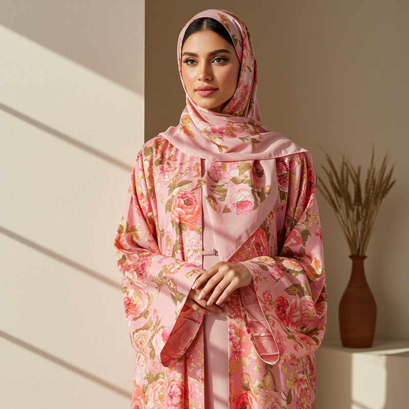 Floral Abaya & Matching Hijab Collection Floral Abaya & Matching Hijab Collection