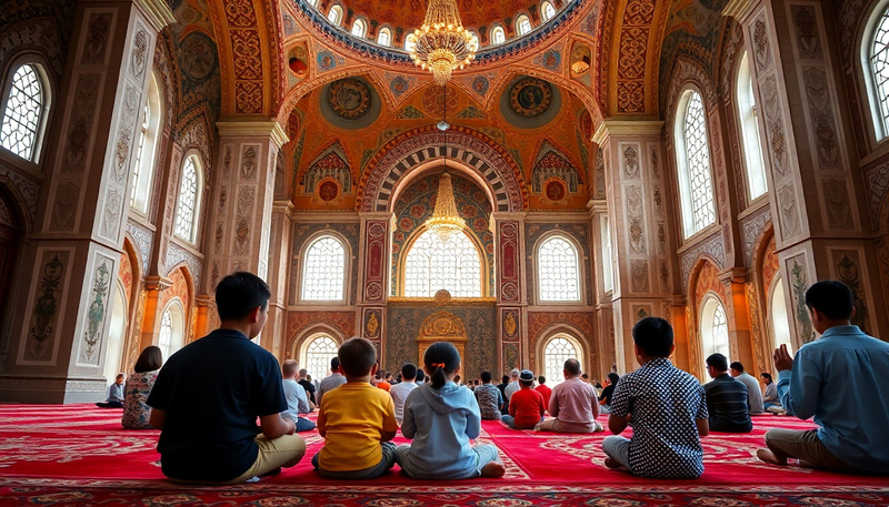 Children Praying in a Beautiful Mosque Children Praying in a Beautiful Mosque
