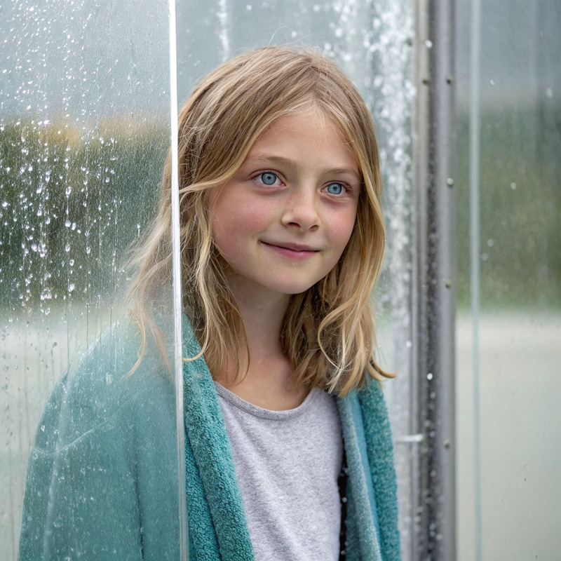 Caucasian Girl in Shower Simulation - Youthful Smiles Caucasian Girl in Shower Simulation - Youthful Smiles