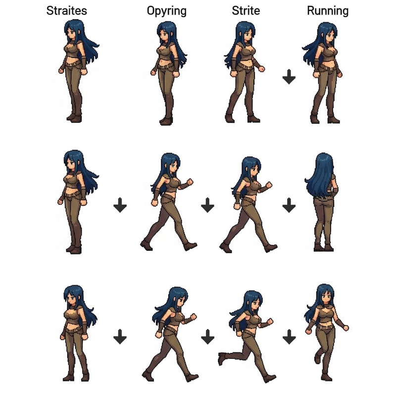 Pixel Art 2D Female Character Sprite Sheet for RPG