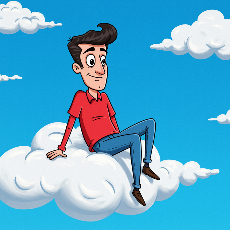 Cartoon Man Sitting on a Cloud