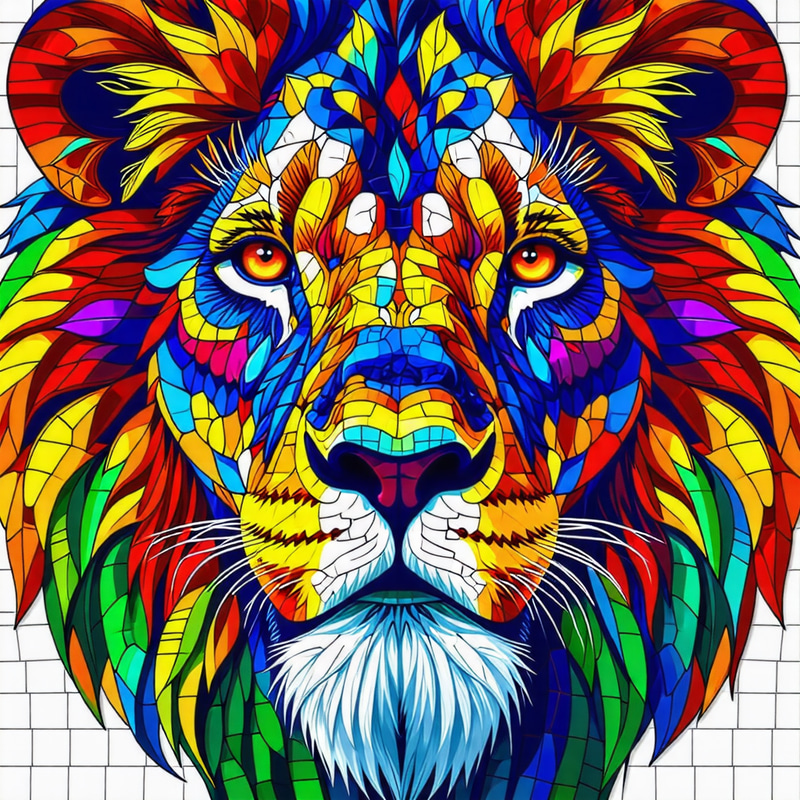 Colorful Lion Face Mosaic Portrait in High Resolution Colorful Lion Face Mosaic Portrait in High Resolution