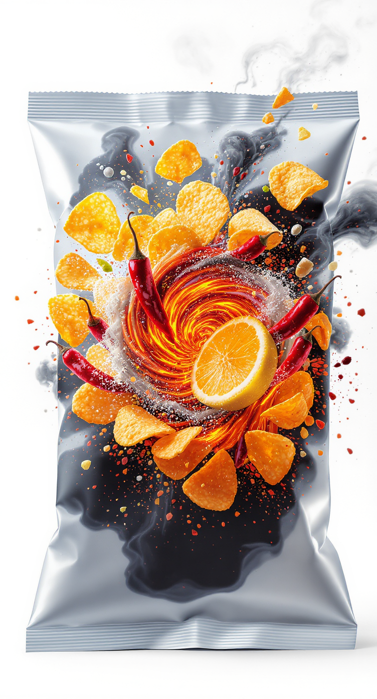 Cinematic Snack Pouch Visual - Lemon & Chili Explosion