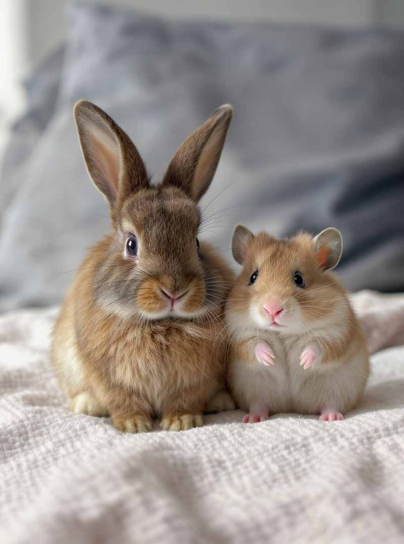 Cute Rabbit and Hamster Companions