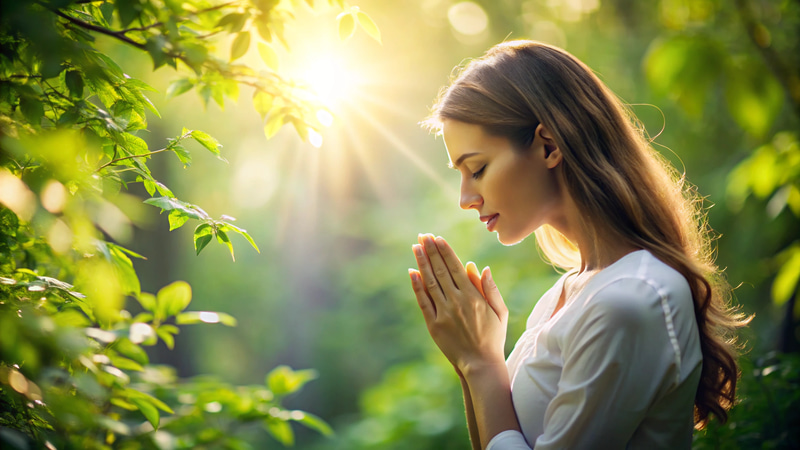 Serene Outdoor Prayer Scene with Ethereal Light Serene Outdoor Prayer Scene with Ethereal Light