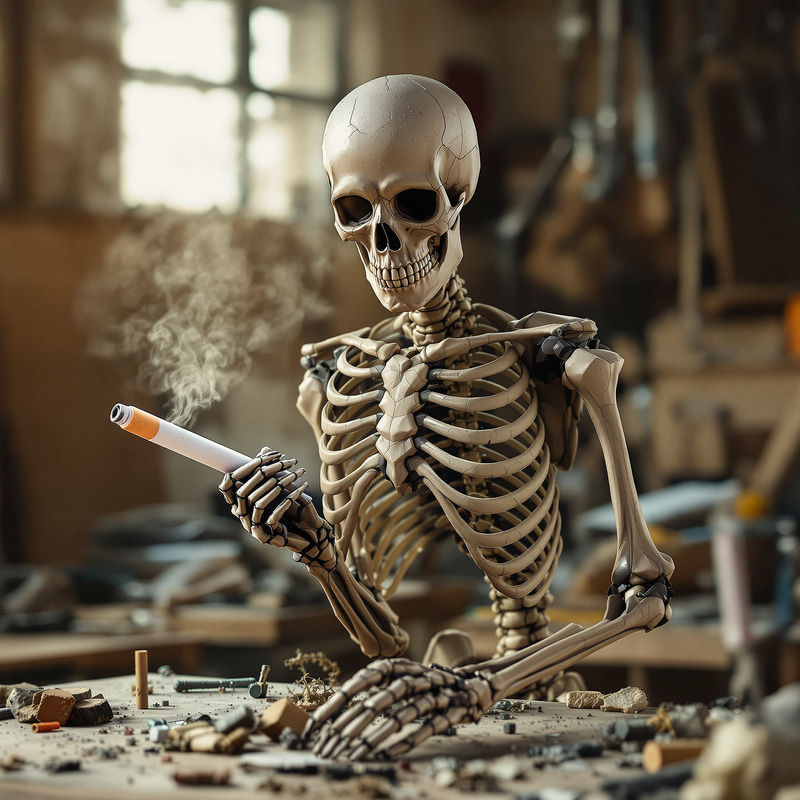 Skeleton Construction Worker Ripping Cigs Skeleton Construction Worker Ripping Cigs