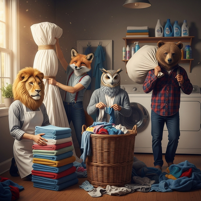 Laundry Bundling with Animal Heads Design Laundry Bundling with Animal Heads Design