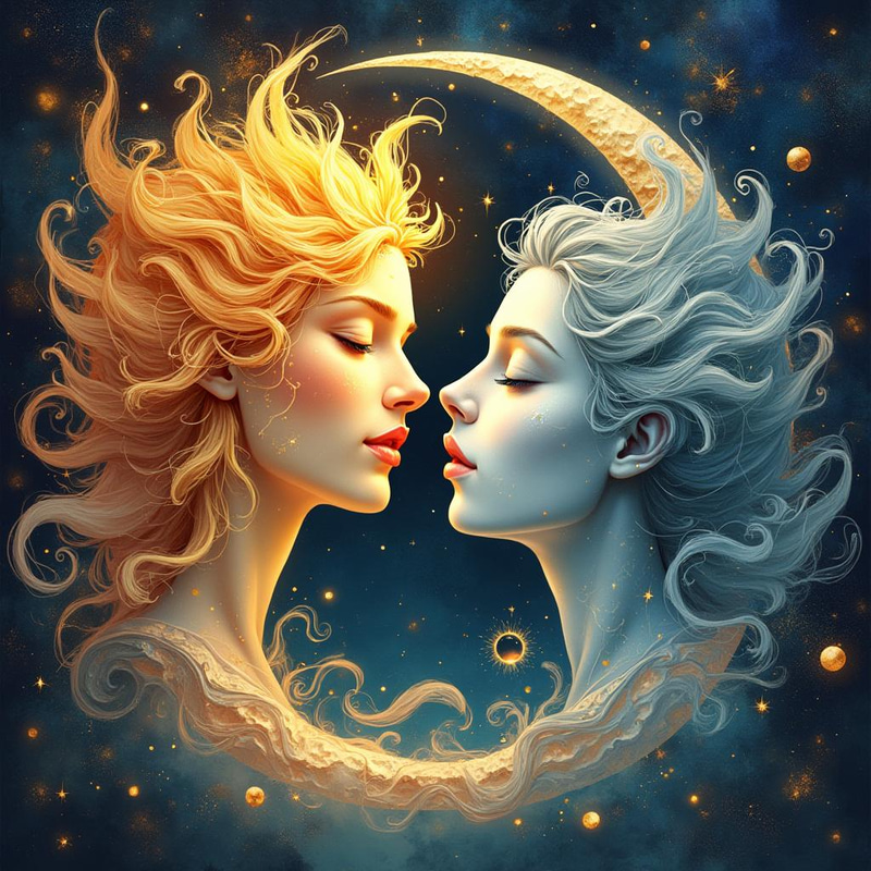 Celestial Dance of Sun and Moon Art | Fantasy Watercolor Celestial Dance of Sun and Moon Art | Fantasy Watercolor