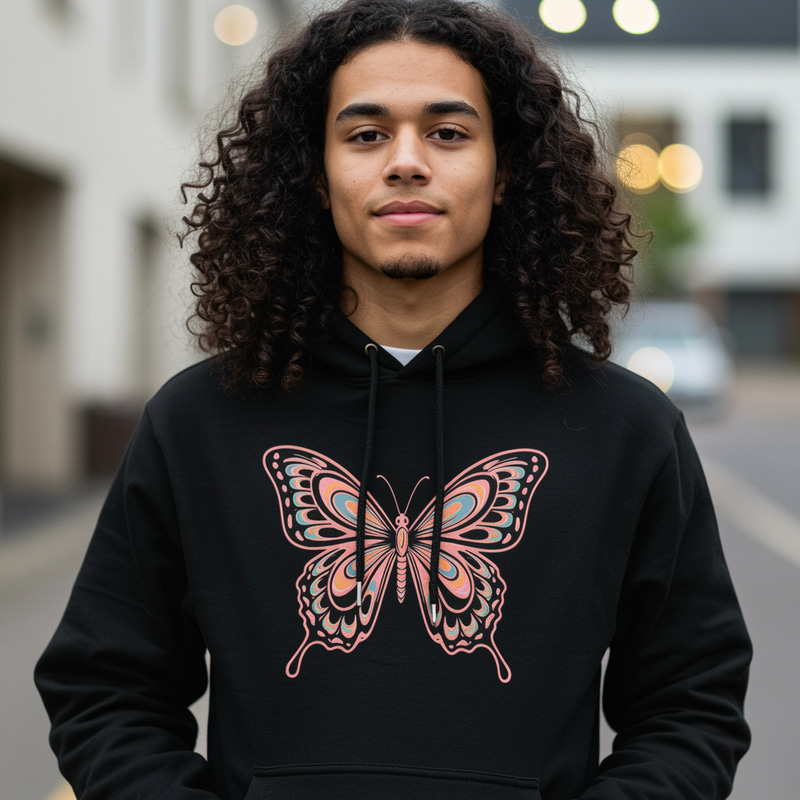 Curly Hair Human in Butterfly Hoodie