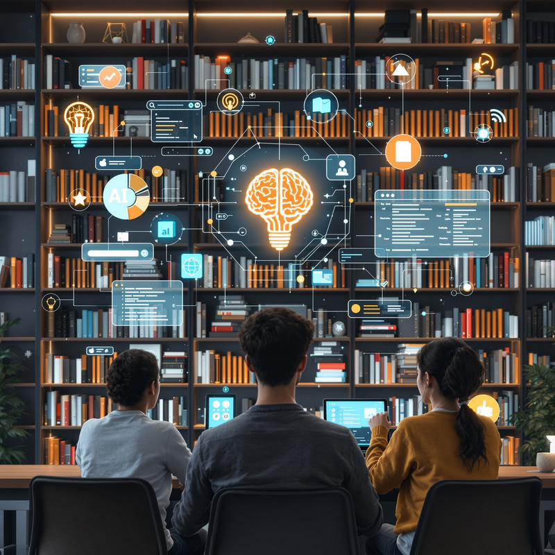 Modern Digital Bookshelves & AI Icons Modern Digital Bookshelves & AI Icons