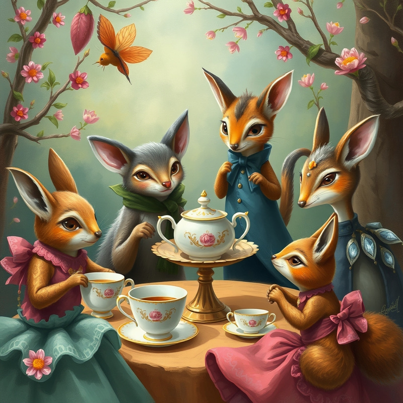 Whimsical Woodland Tea Party Art | Vibrant Storybook Style Whimsical Woodland Tea Party Art | Vibrant Storybook Style