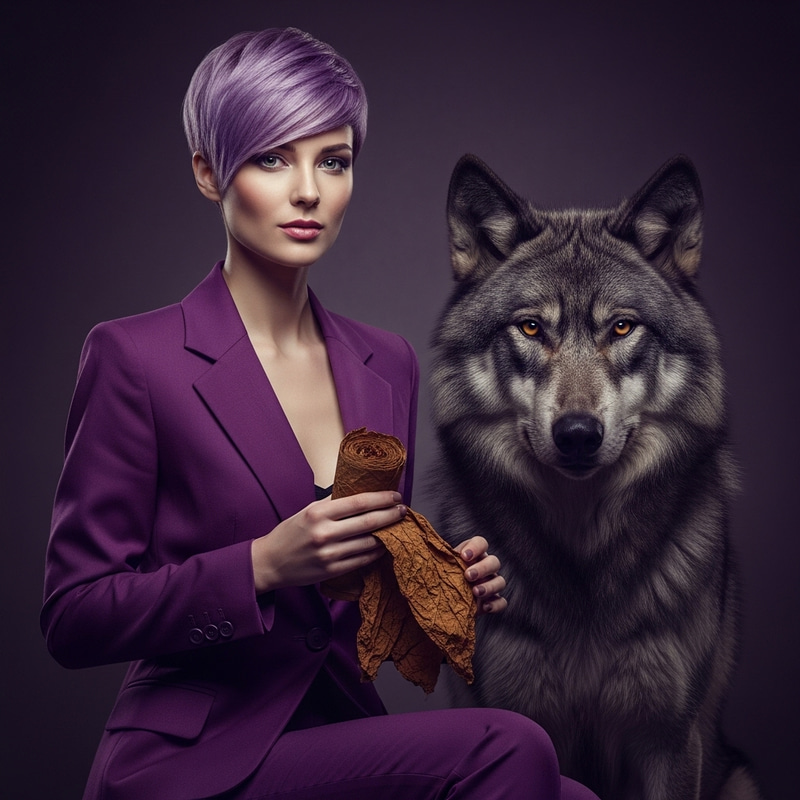 Purple Wolf Woman Smoking: A Unique Art Purple Wolf Woman Smoking: A Unique Art