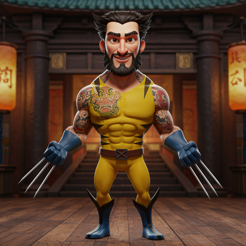 3D Pixar Character: Wolverine in Cyberpunk Temple 3D Pixar Character: Wolverine in Cyberpunk Temple