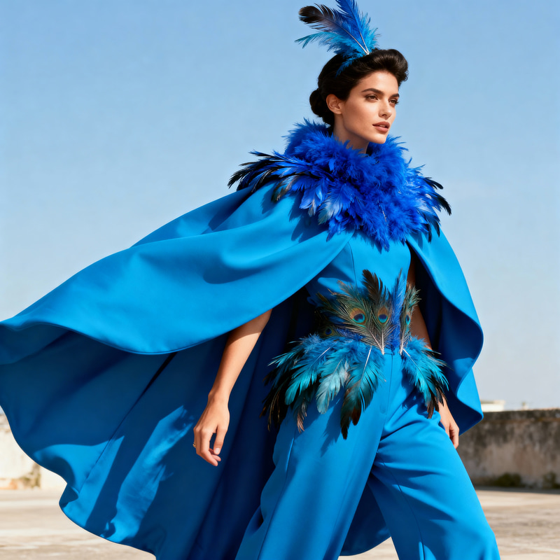 Blue Feathered Bomber Pants Costume Blue Feathered Bomber Pants Costume