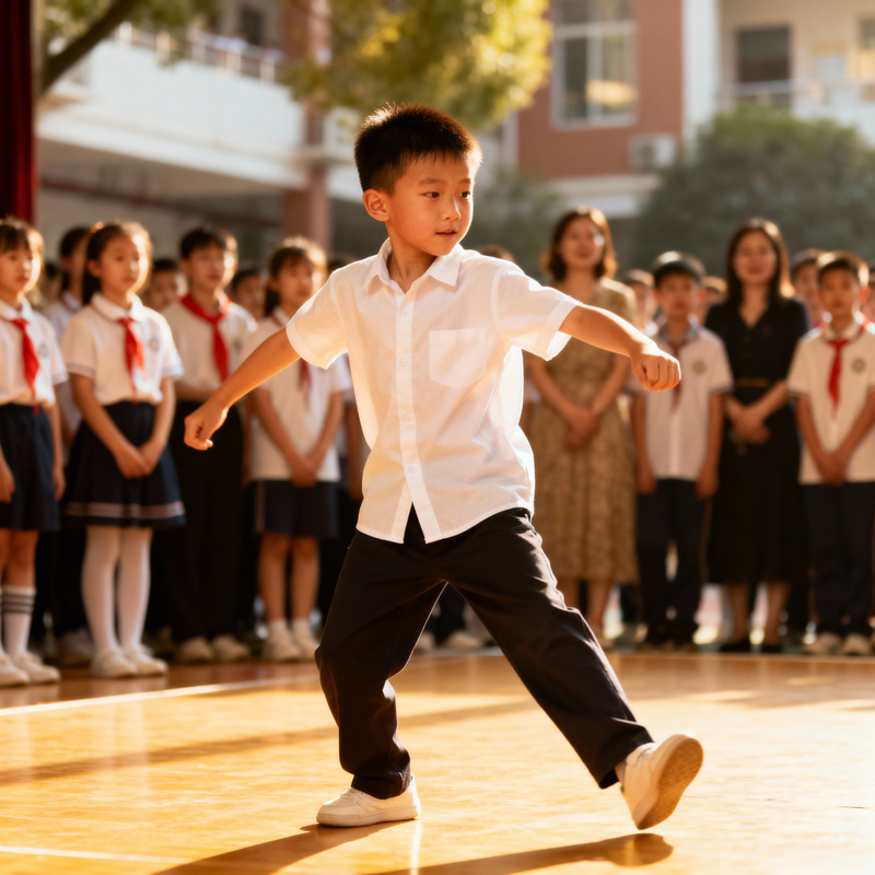 Chinese Boy Dancing at School Stage Chinese Boy Dancing at School Stage