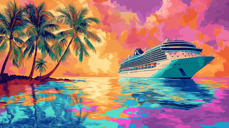 Vibrant Caribbean Island Landscape in Bold Pop Art Vibrant Caribbean Island Landscape in Bold Pop Art