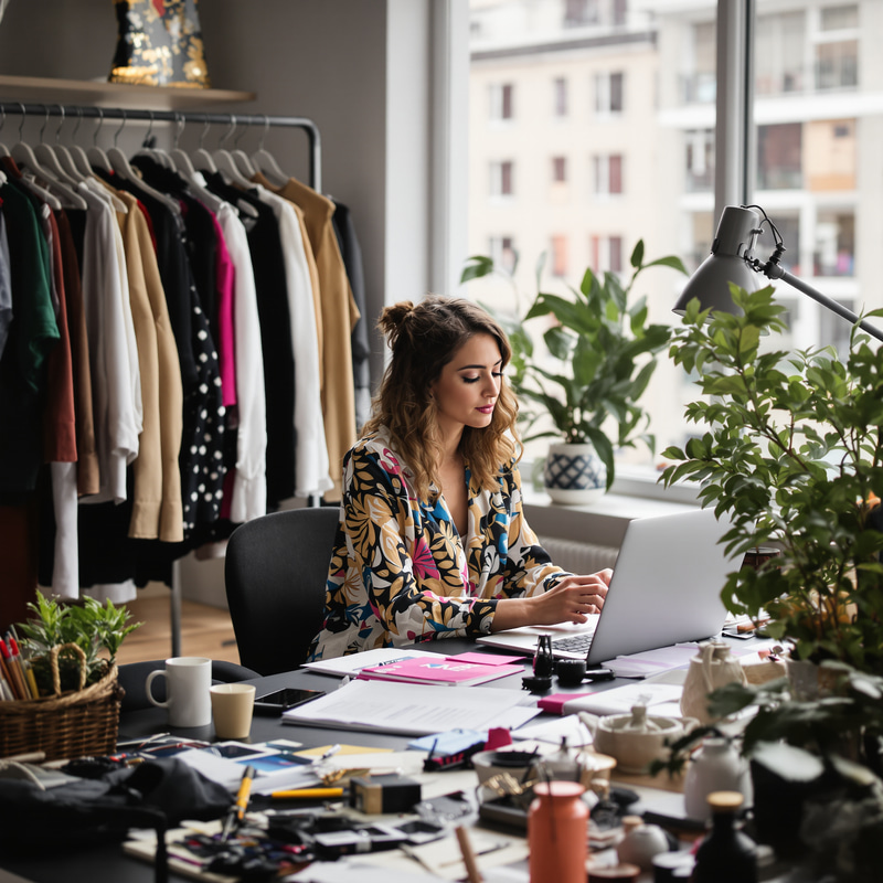Stylish Fashion Assistant in Modern Workspace Stylish Fashion Assistant in Modern Workspace